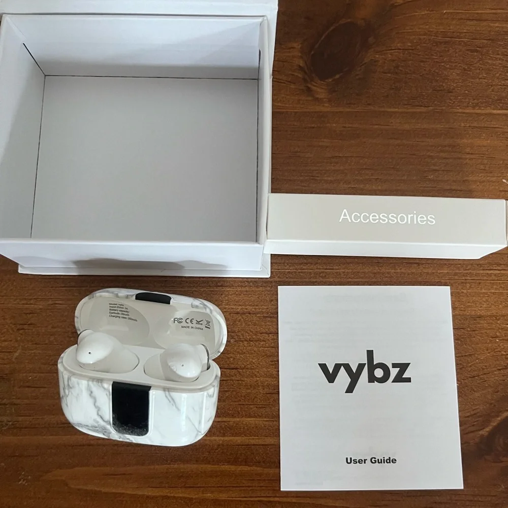 Vybz Wireless Earbuds - White Marble